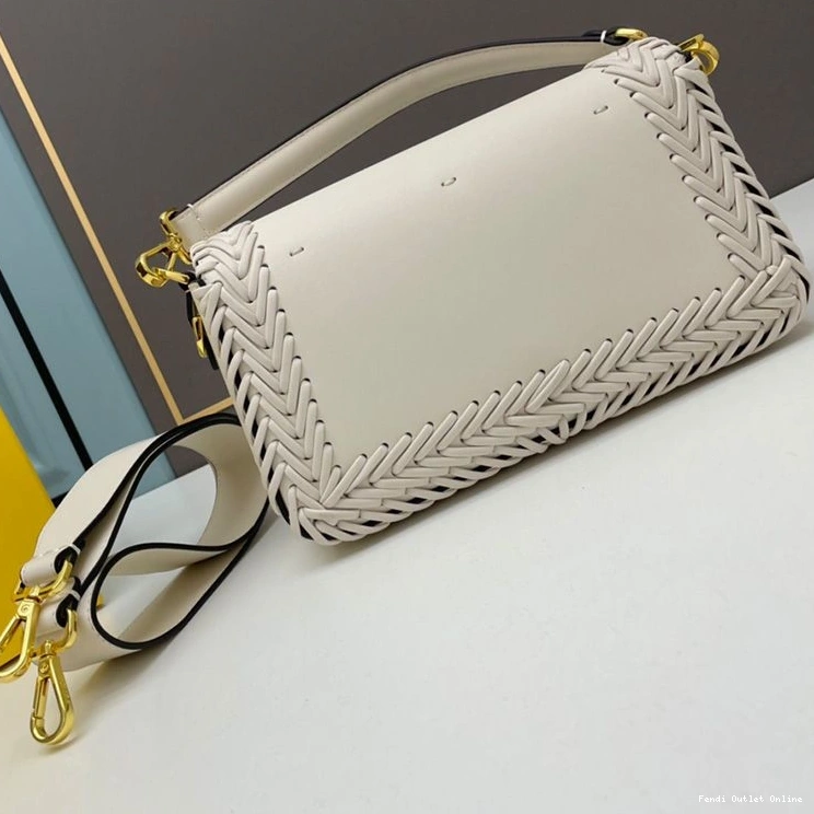 Cheap Leather Stitching Baguette Medium In Fendi Bag White 0807
